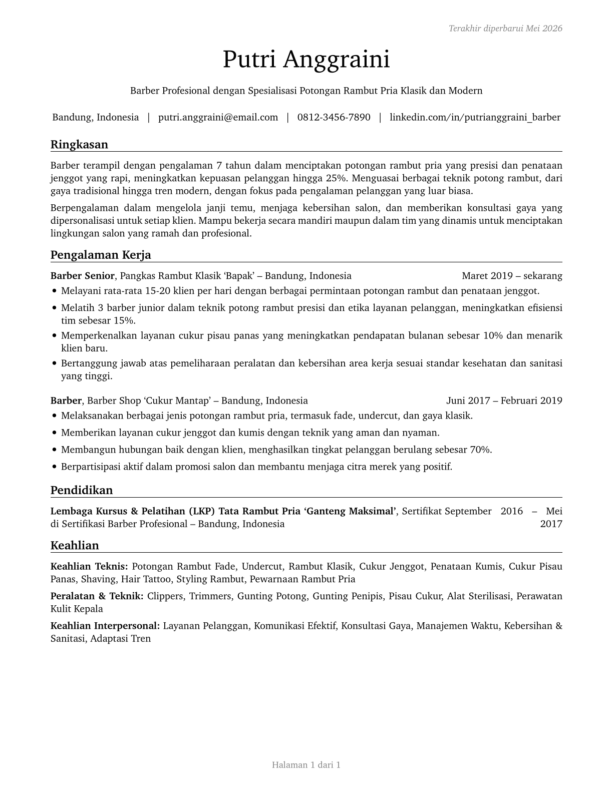 Barbers CV in Indonesian — page 1