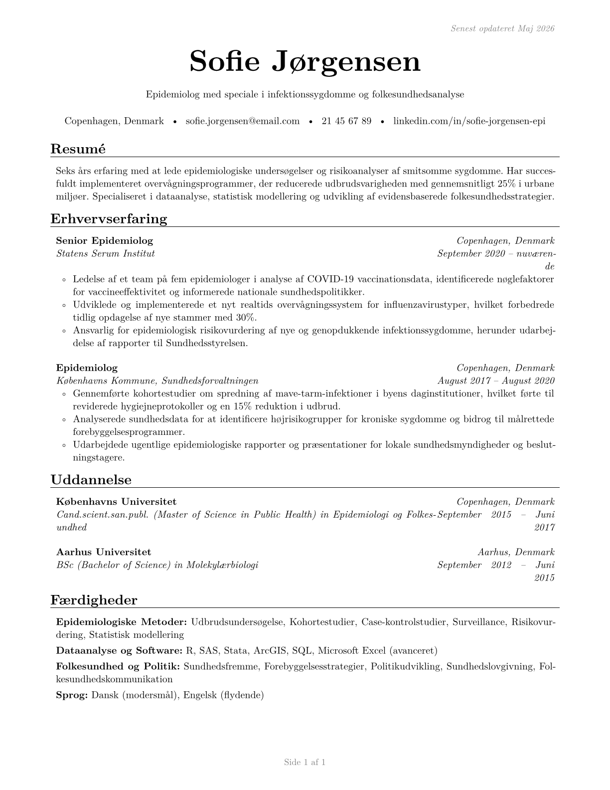 Epidemiologists CV in Danish — page 1
