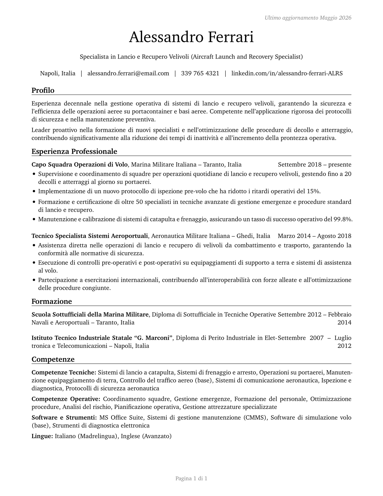 Aircraft Launch and Recovery Specialists CV in Italian — page 1