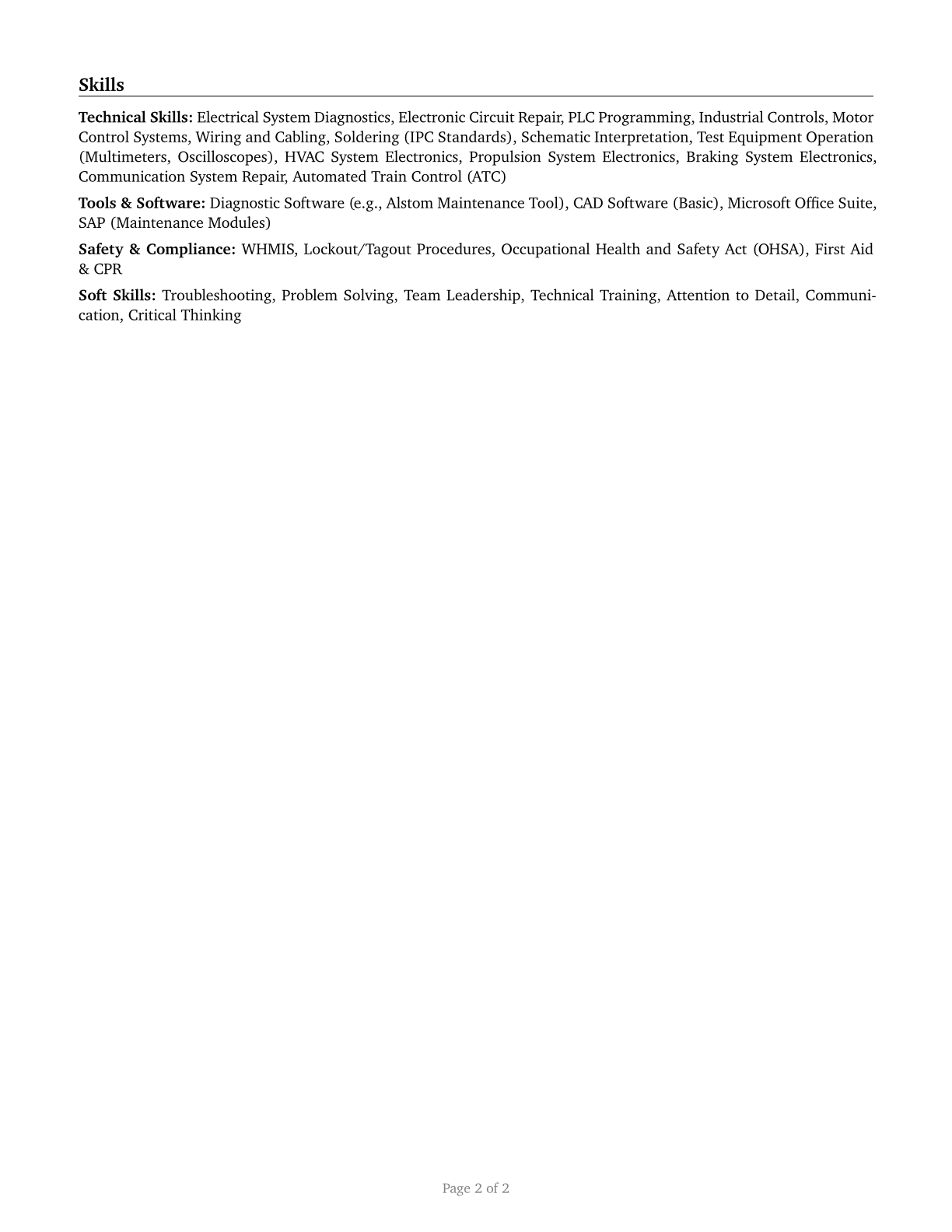 Electrical and Electronics Installers and Repairers, Transportation Equipment CV in English — page 2
