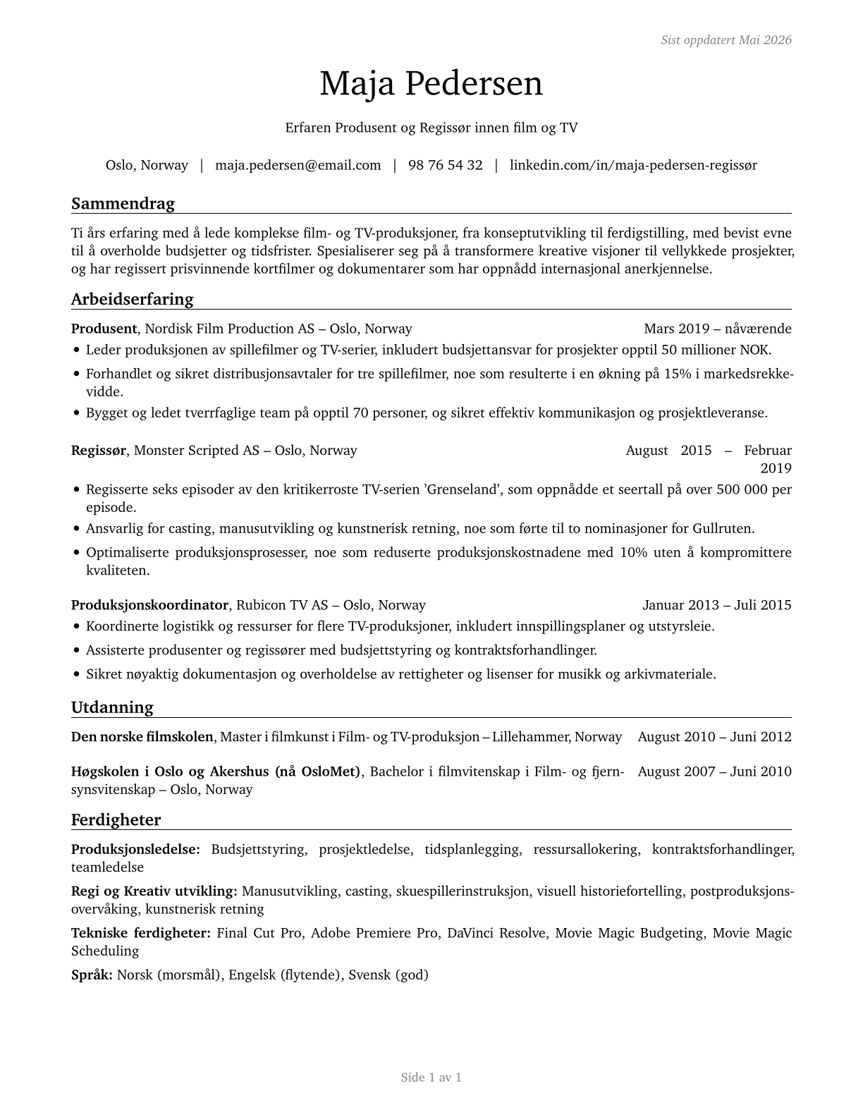 Producers and Directors CV in Norwegian_bokmal — page 1