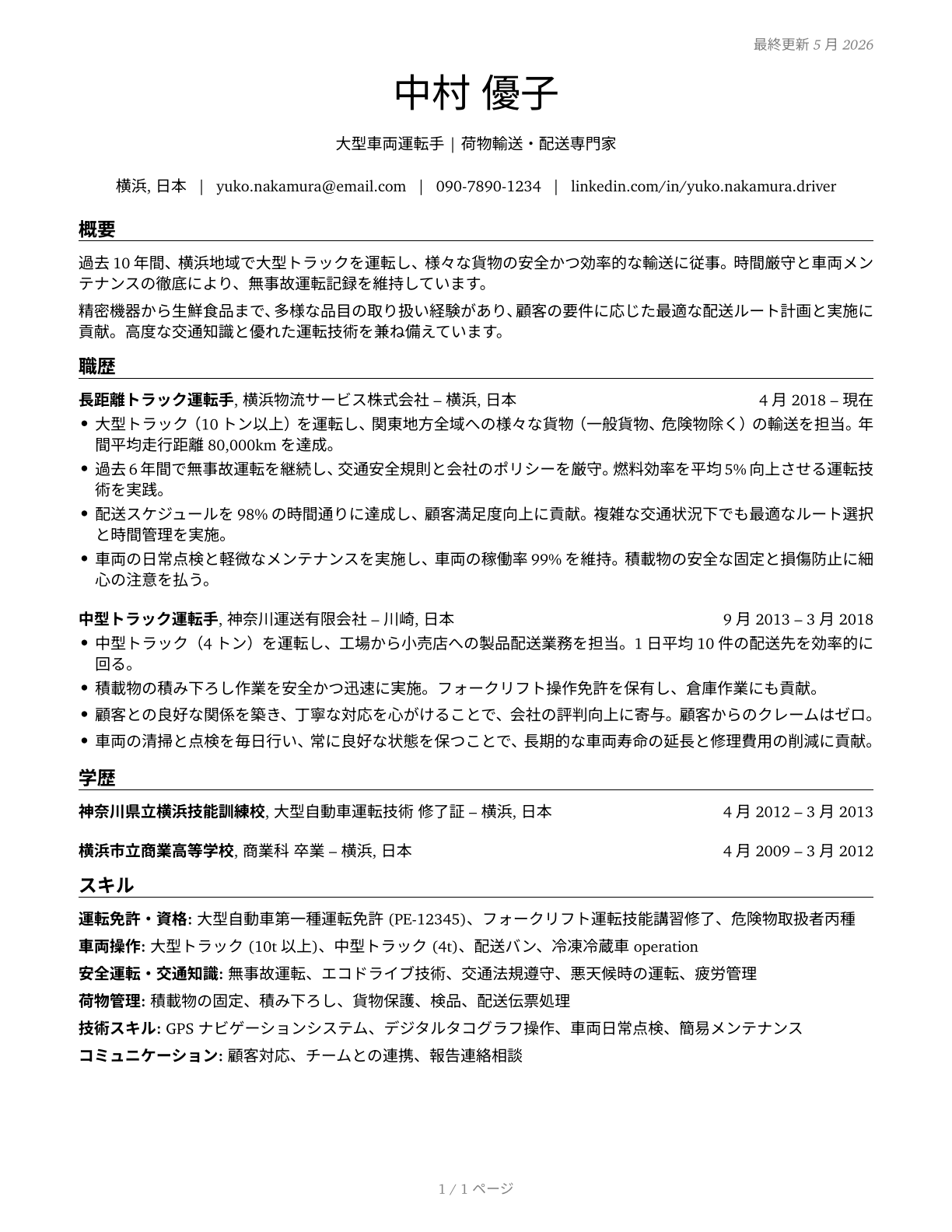 Motor Vehicle Operators, All Other CV in Japanese — page 1