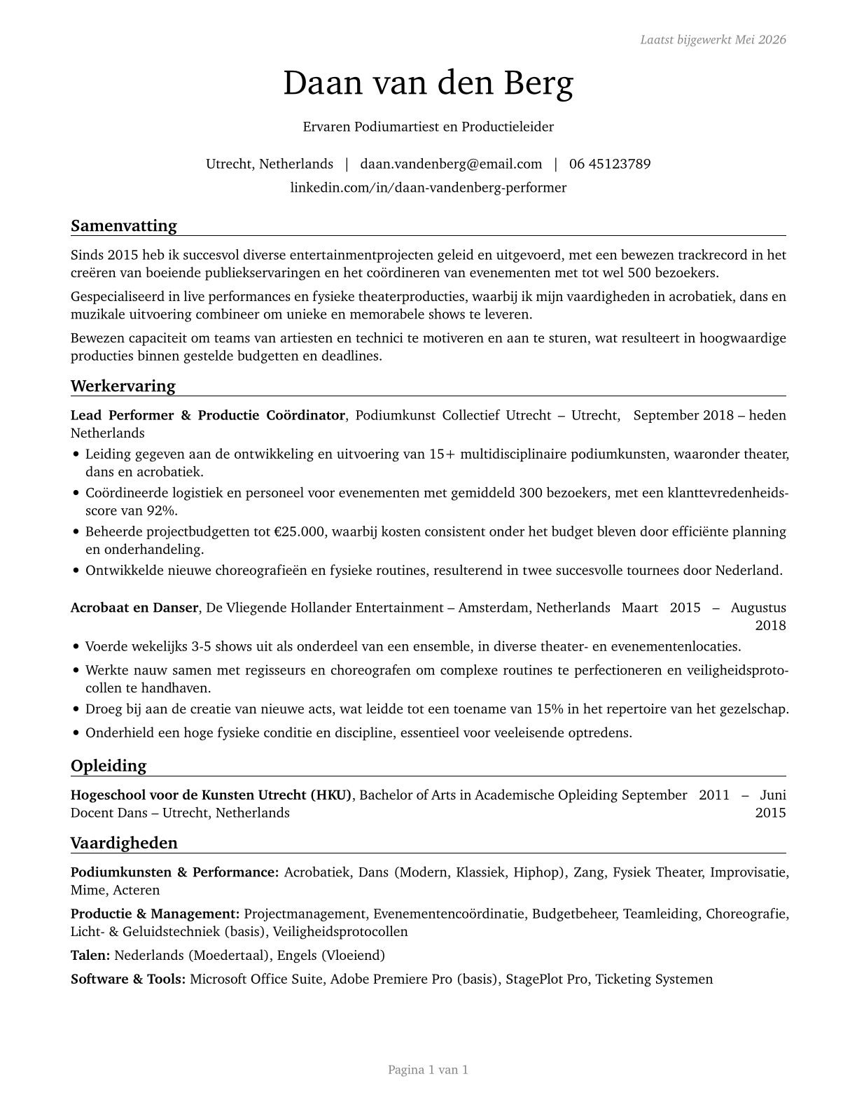 Entertainers and Performers, Sports and Related Workers, All Other CV in Dutch — page 1