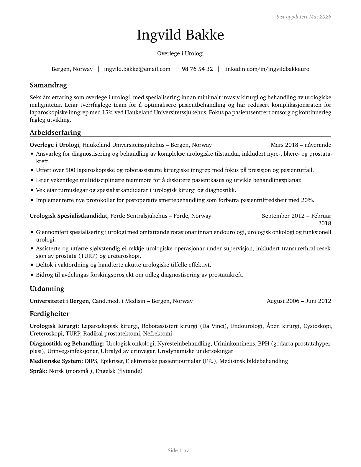 Urologists CV in Norwegian_nynorsk — page 1