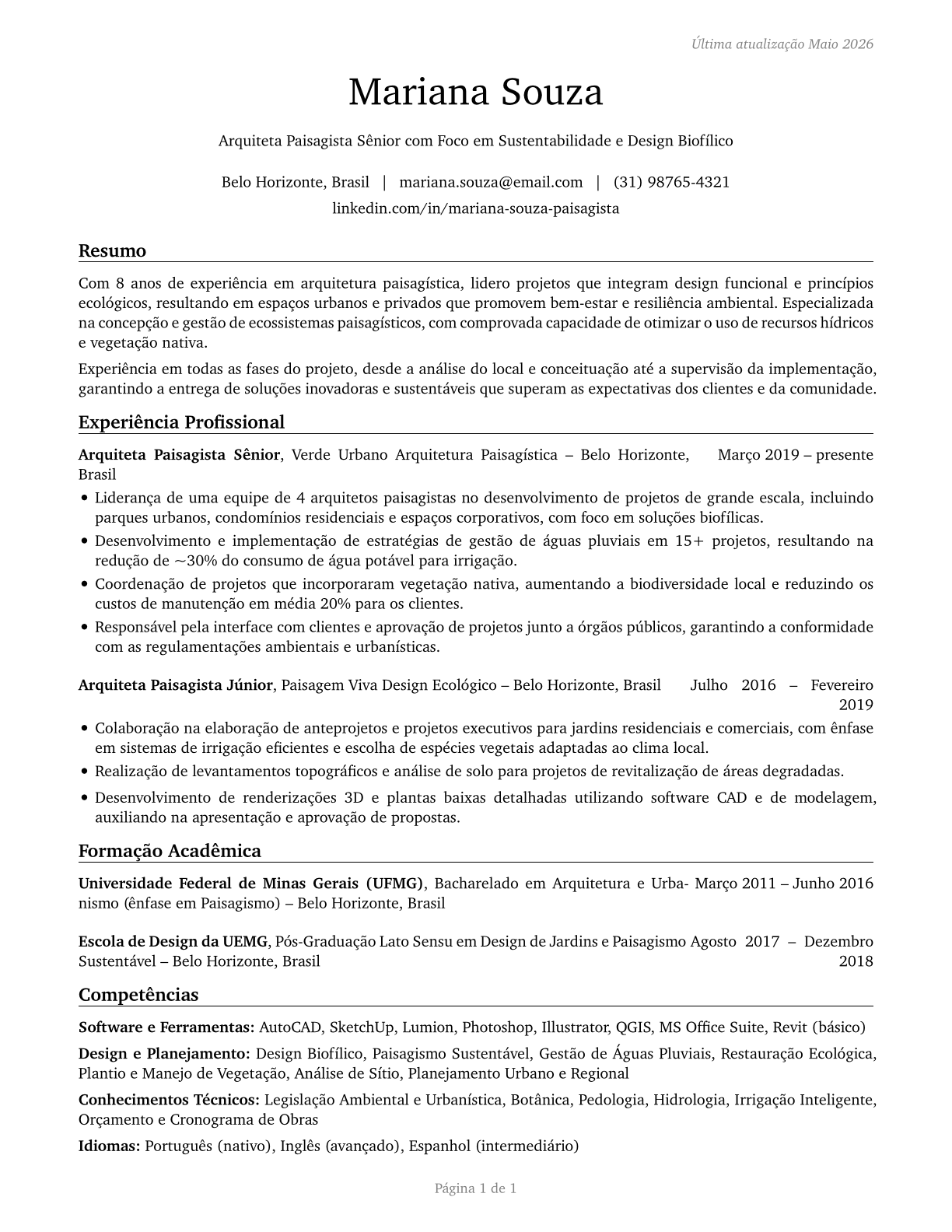 Landscape Architects CV in Portuguese — page 1
