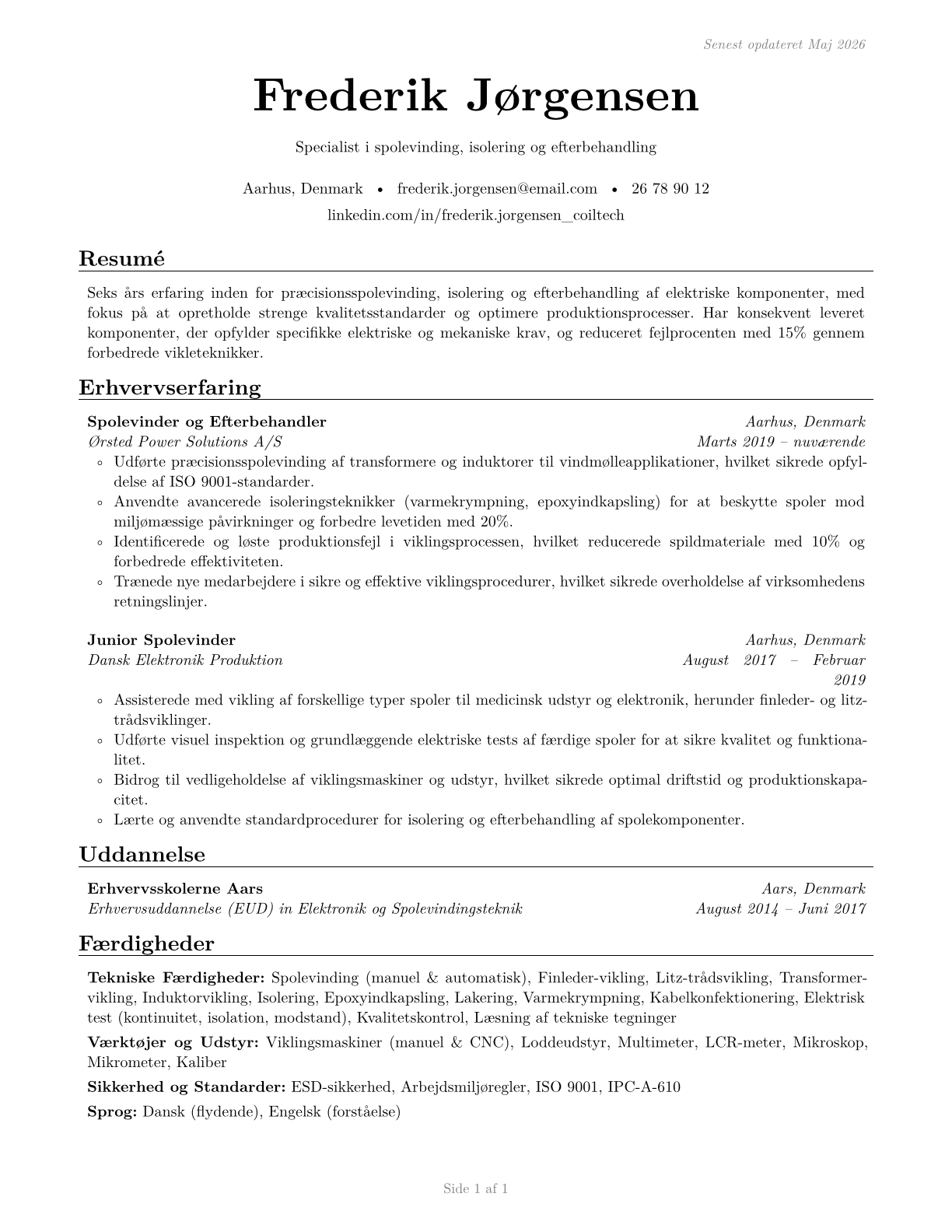 Coil Winders, Tapers, and Finishers CV in Danish — page 1