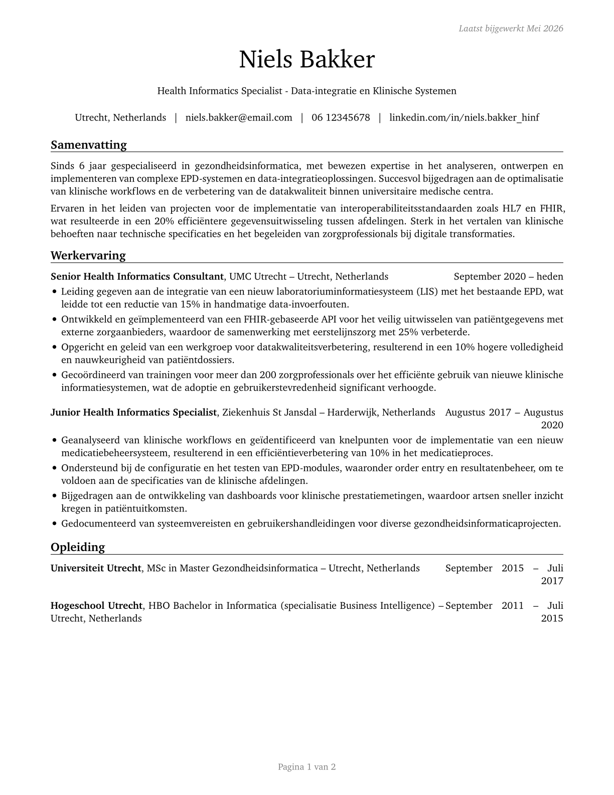Health Informatics Specialists CV in Dutch — page 1