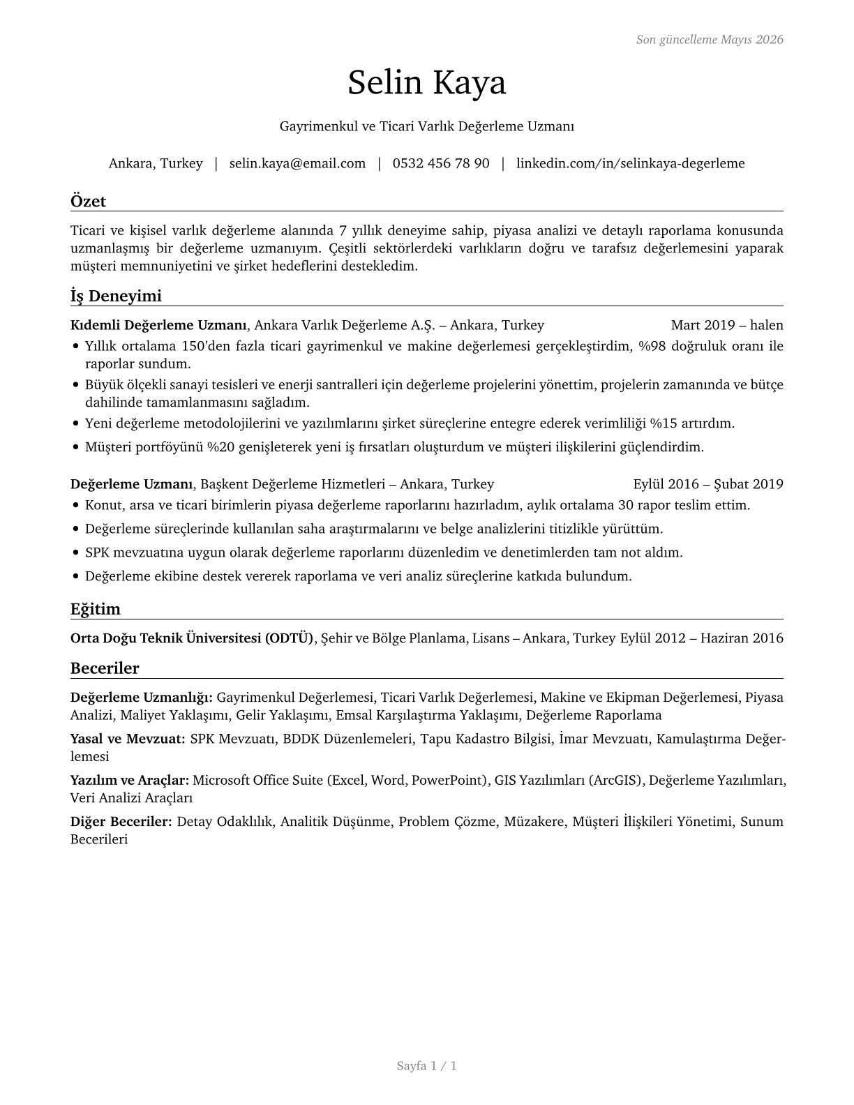 Appraisers of Personal and Business Property CV in Turkish — page 1