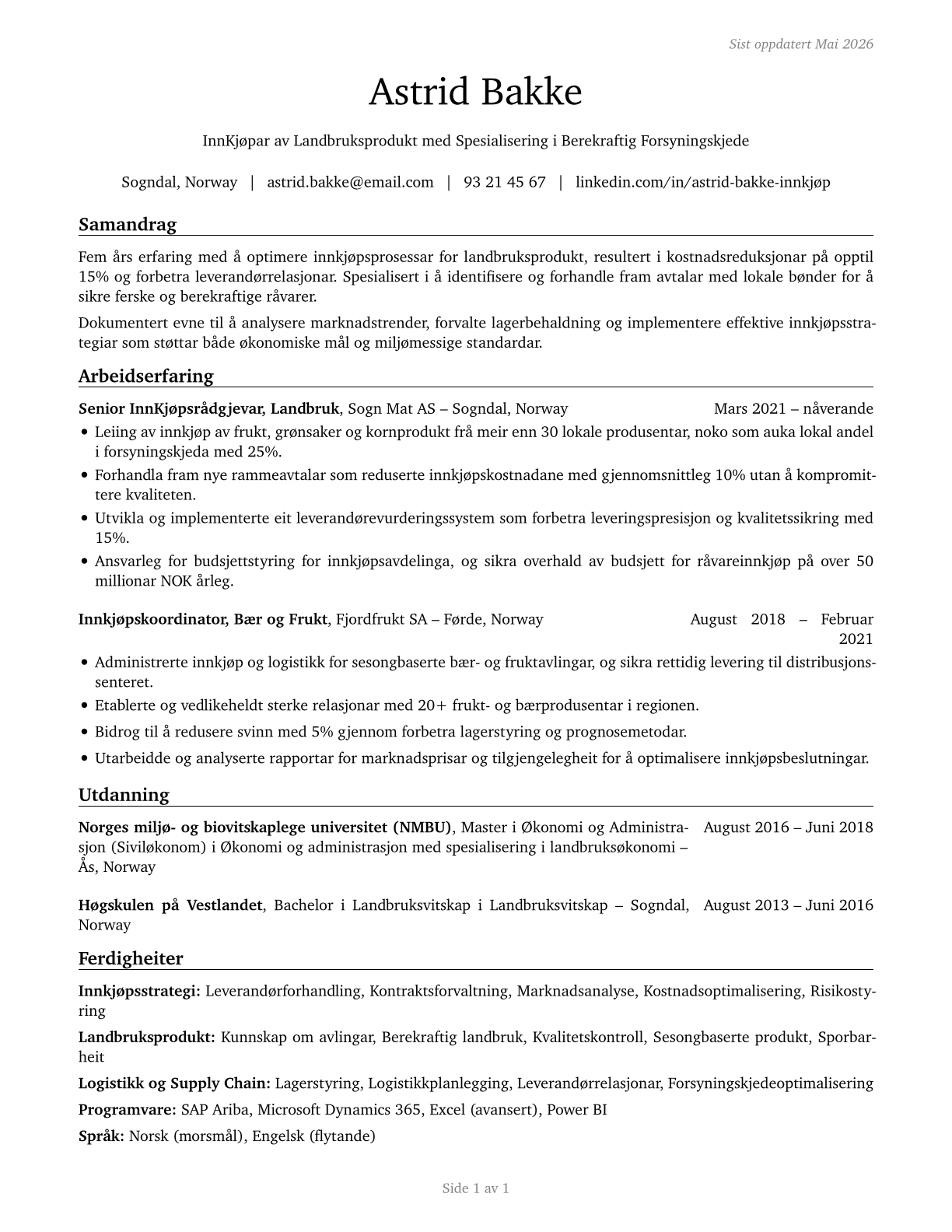 Buyers and Purchasing Agents, Farm Products CV in Norwegian_nynorsk — page 1