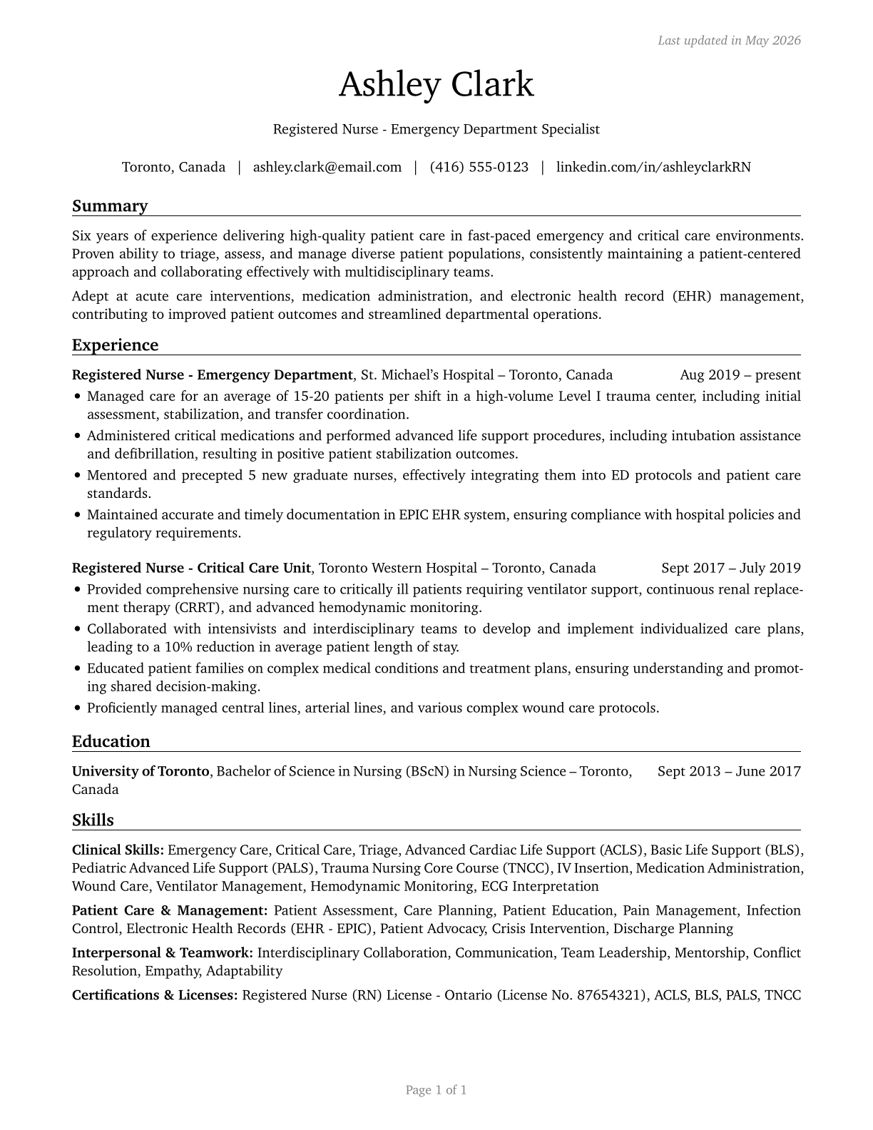 Registered Nurses CV in English — page 1