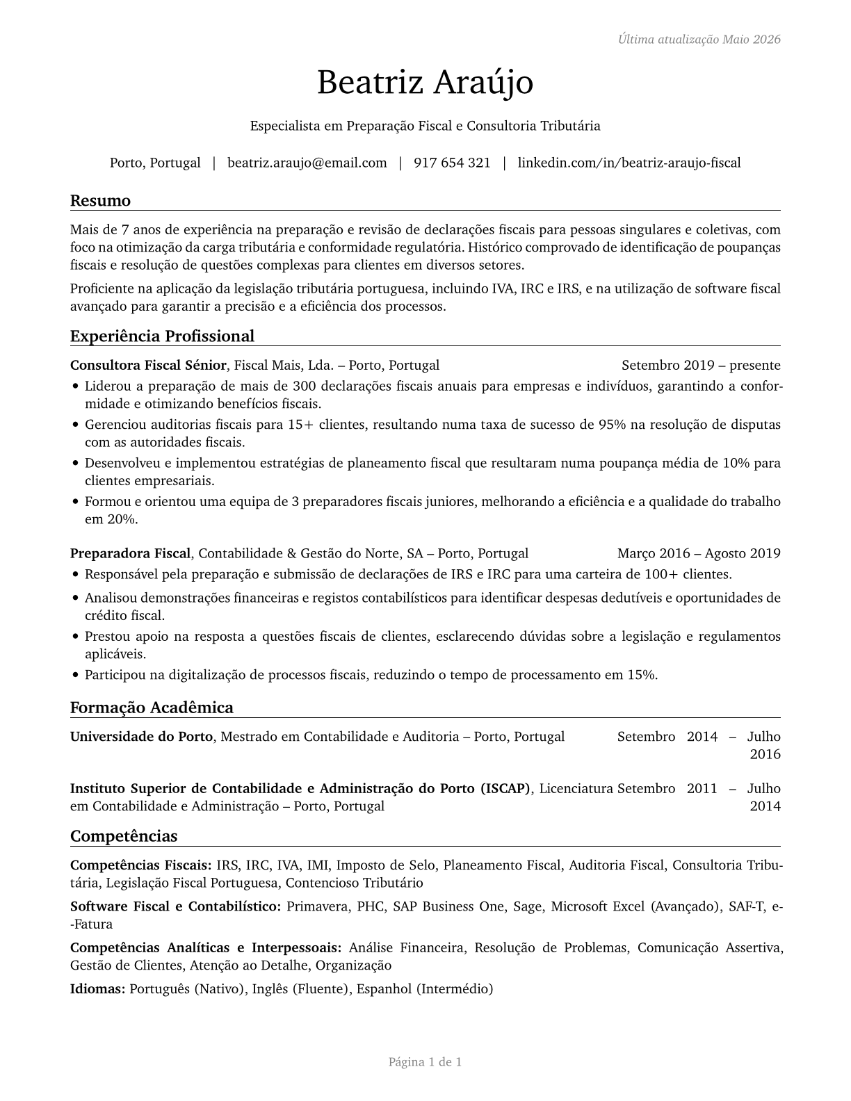 Tax Preparers CV in Portuguese — page 1