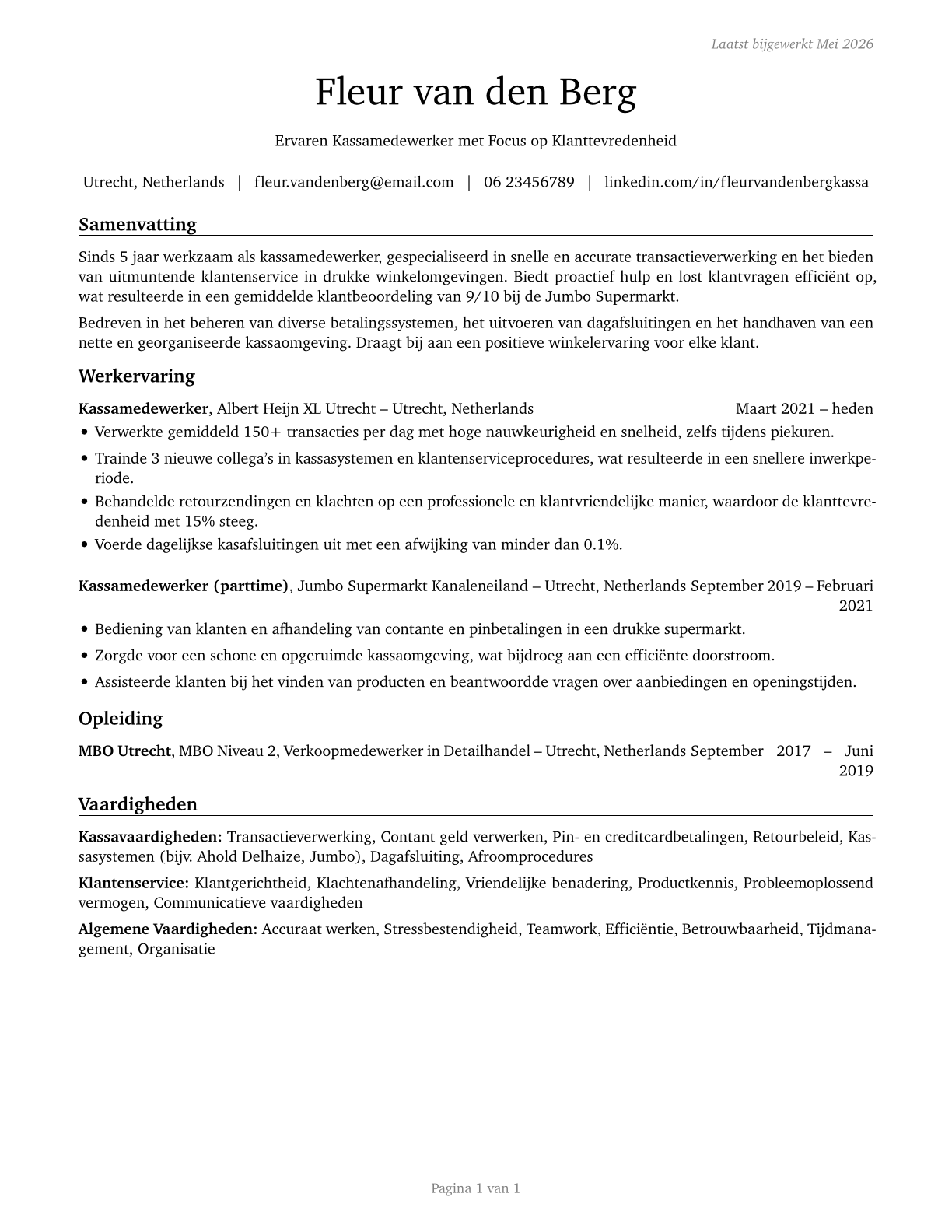 Cashiers CV in Dutch — page 1