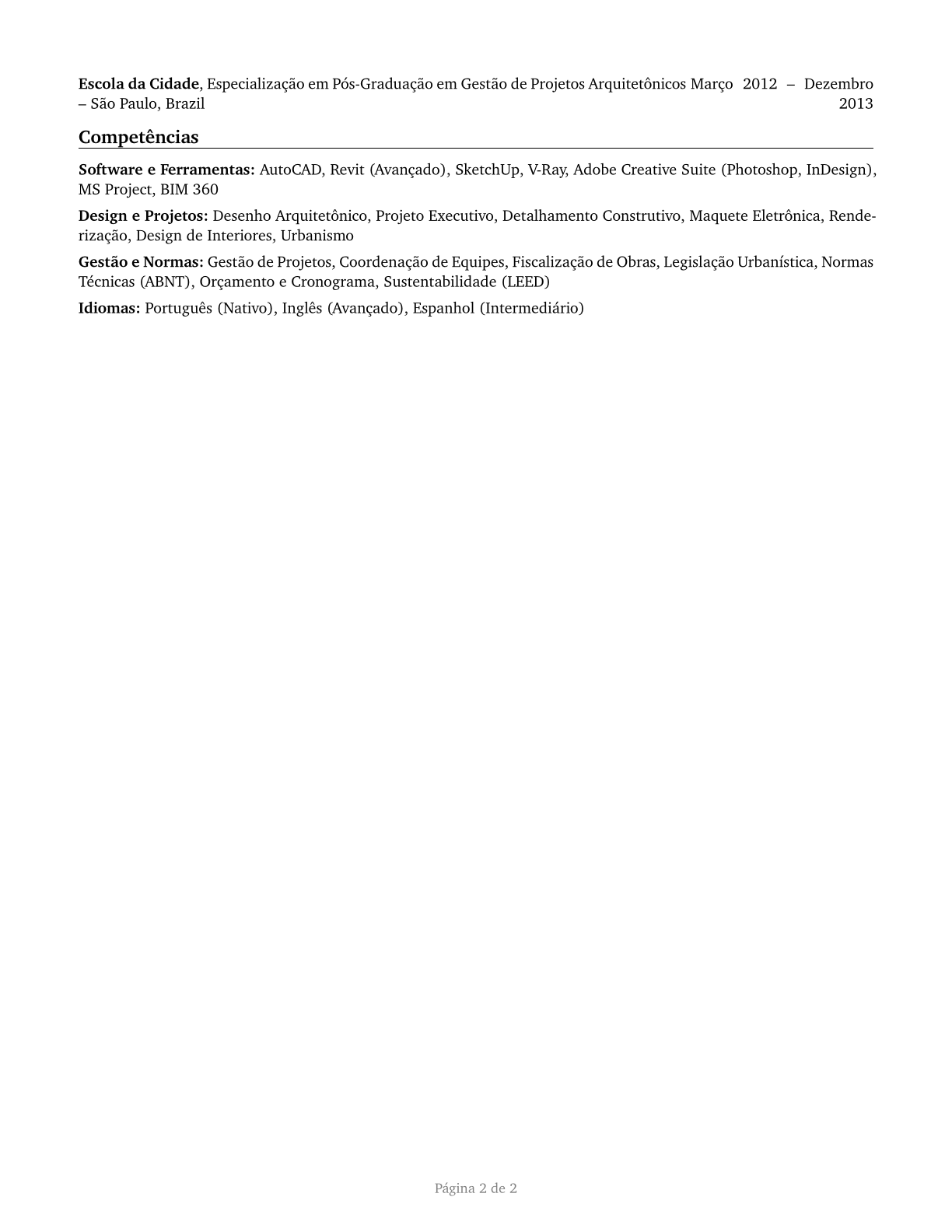 Architects, Except Landscape and Naval CV in Portuguese — page 2