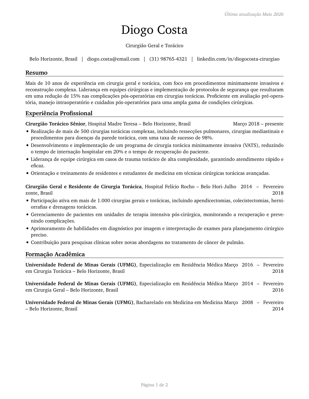 Surgeons, All Other CV in Portuguese — page 1