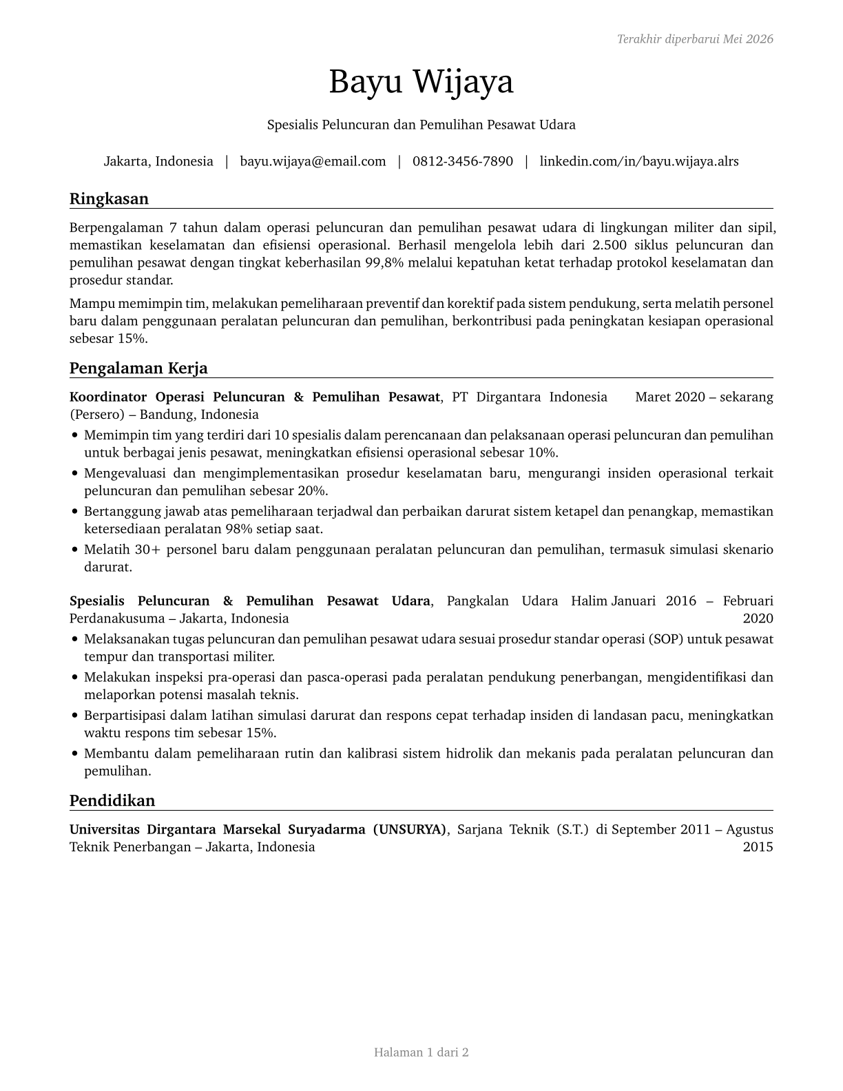 Aircraft Launch and Recovery Specialists CV in Indonesian — page 1