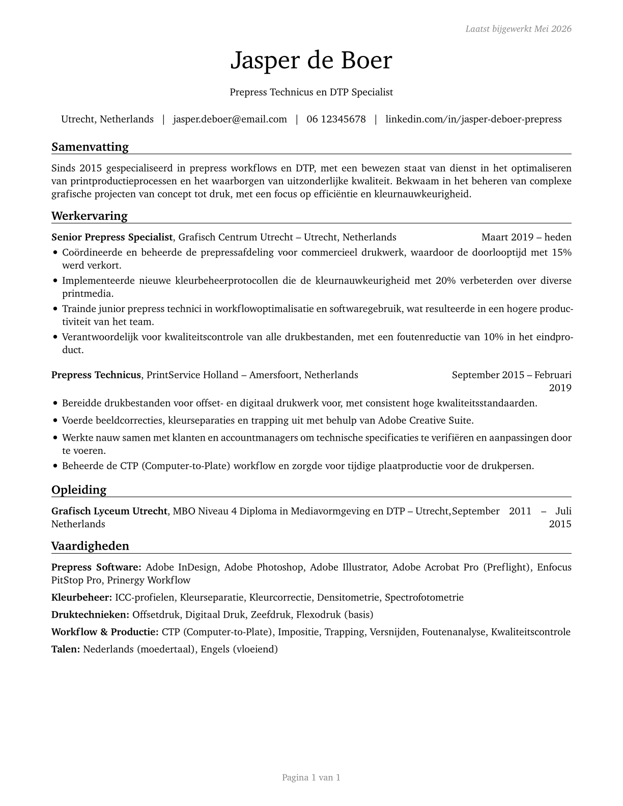 Prepress Technicians and Workers CV in Dutch — page 1