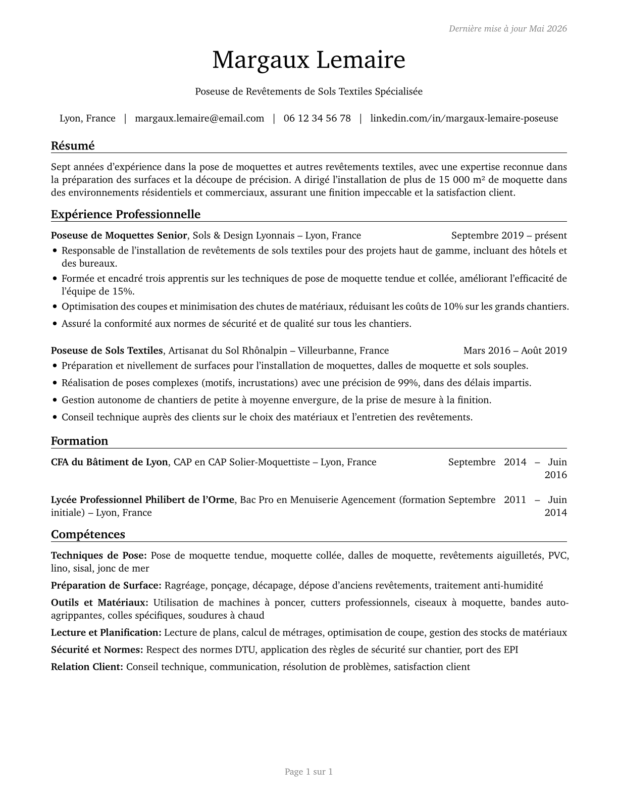 Carpet Installers CV in French — page 1