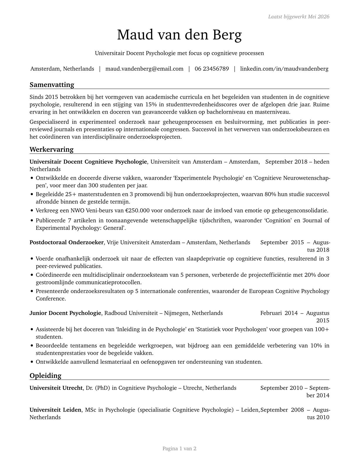 Postsecondary Teachers, All Other CV in Dutch — page 1