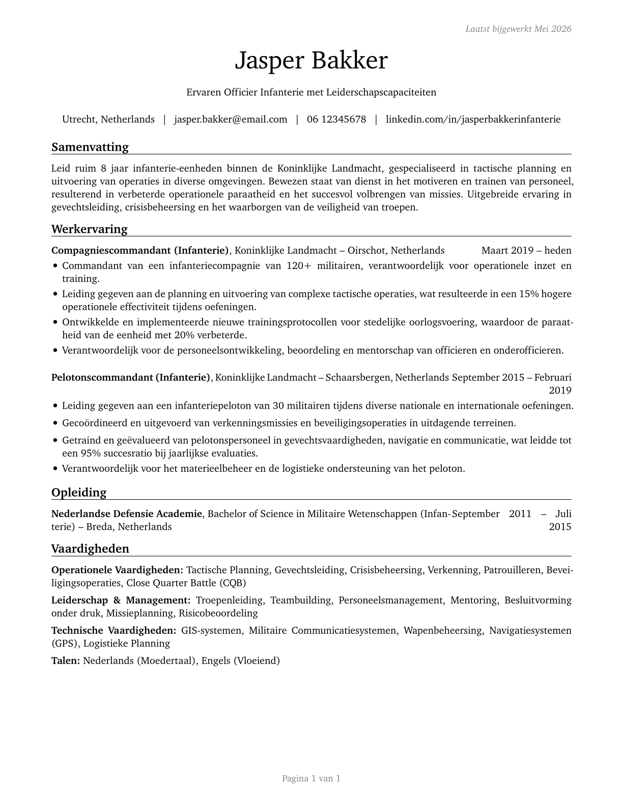 Infantry Officers CV in Dutch — page 1