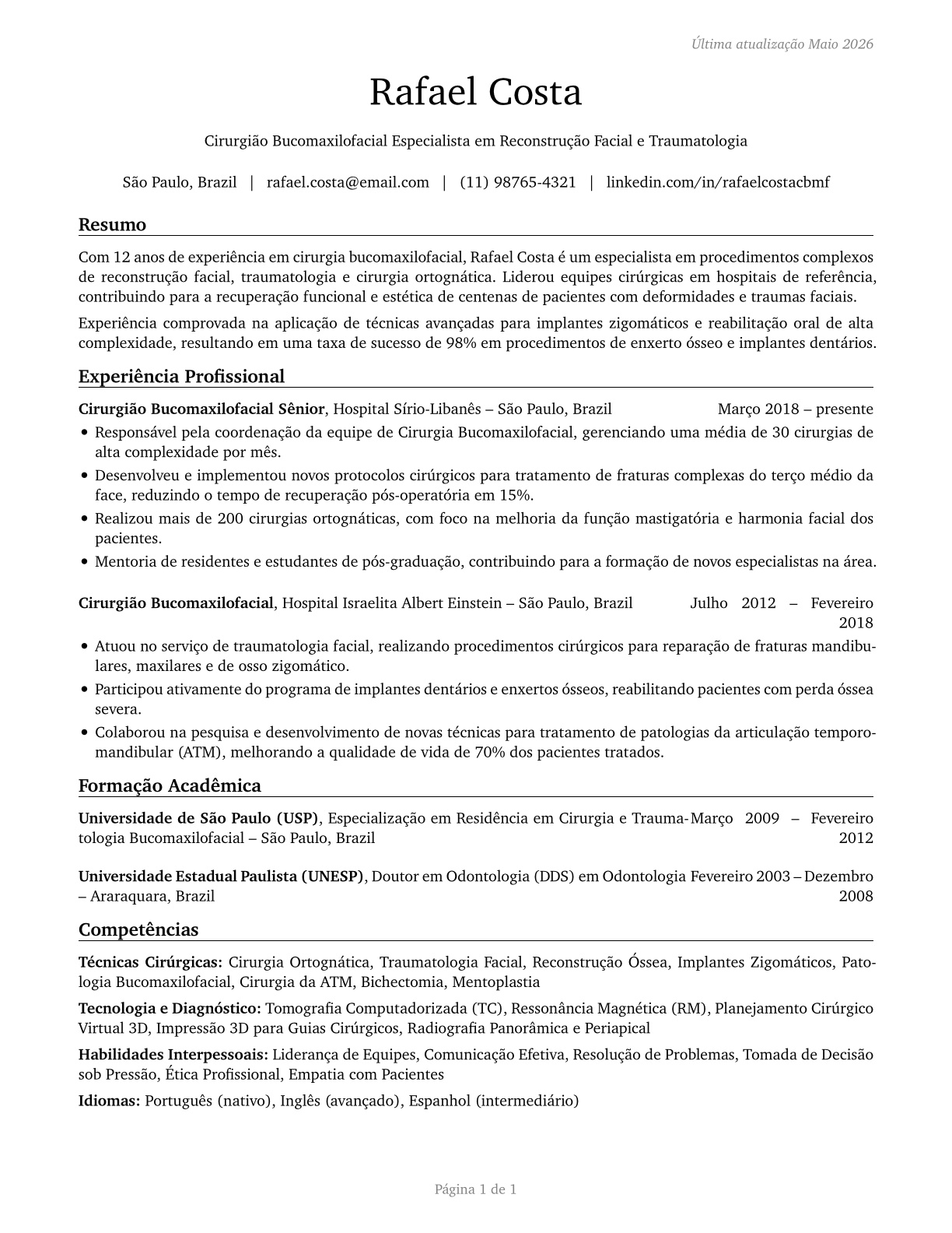 Oral and Maxillofacial Surgeons CV in Portuguese — page 1