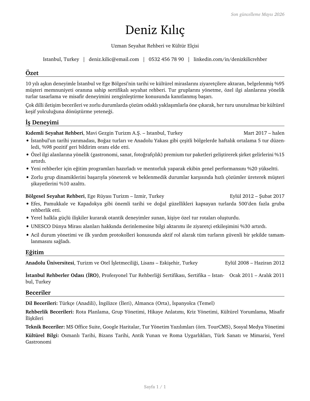 Travel Guides CV in Turkish — page 1