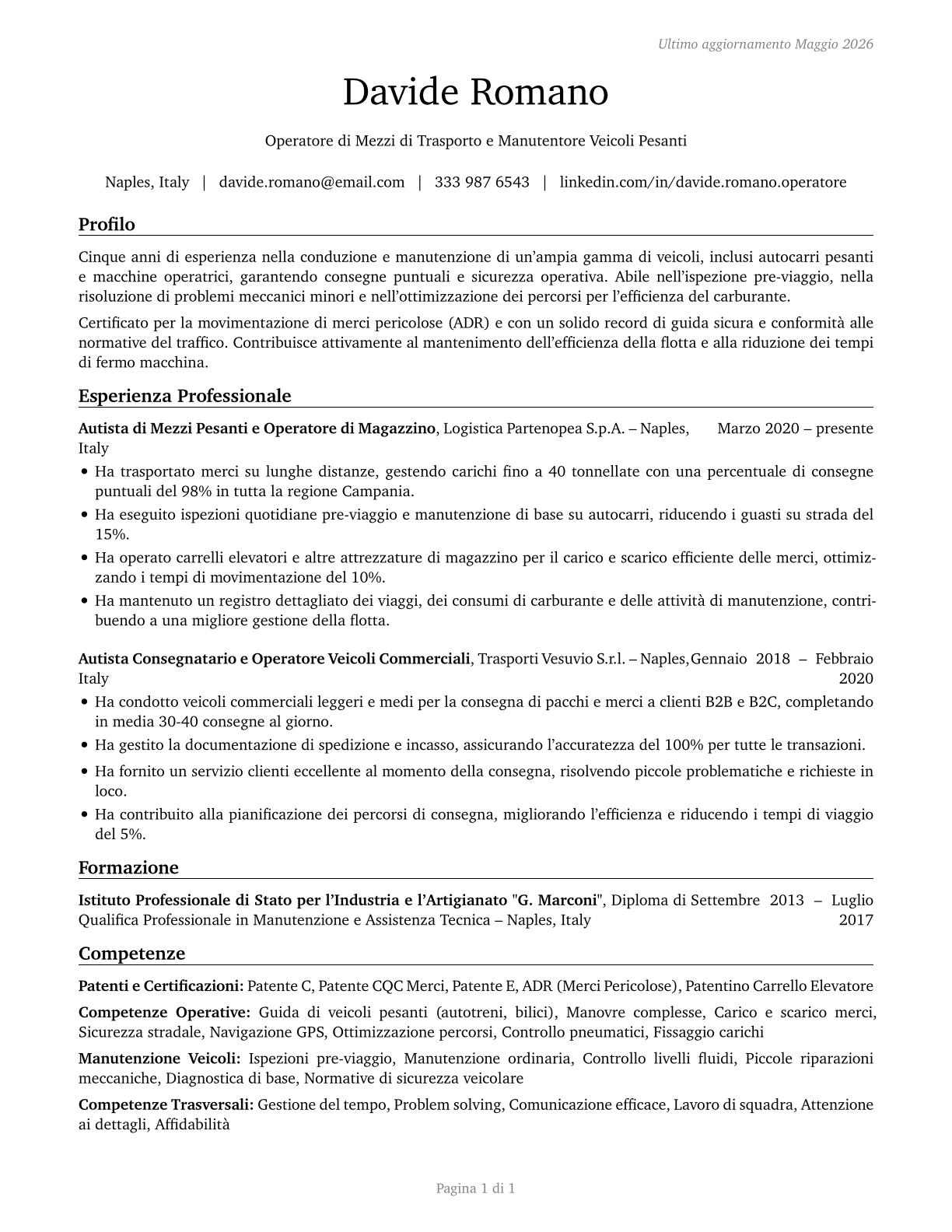 Motor Vehicle Operators, All Other CV in Italian — page 1