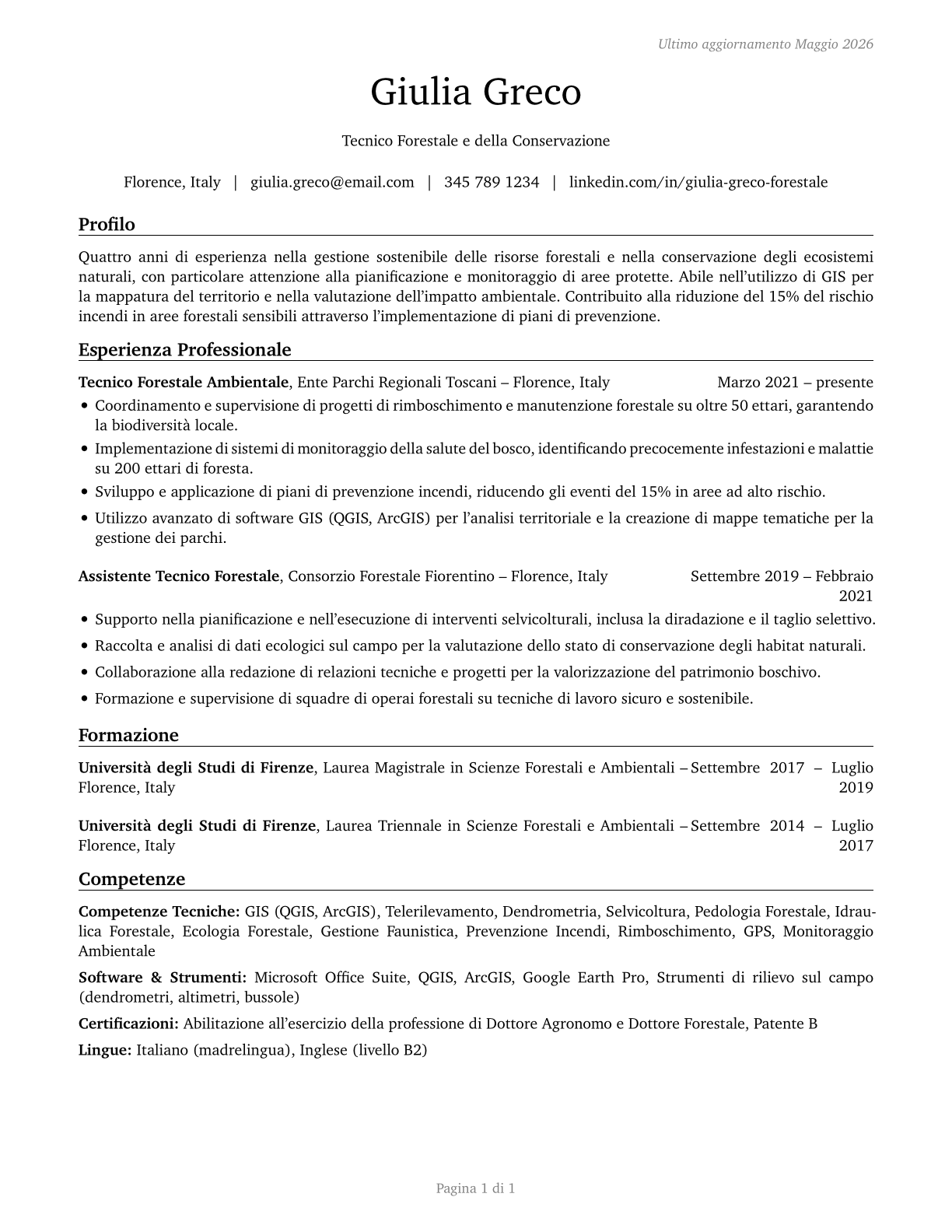 Forest and Conservation Technicians CV in Italian — page 1