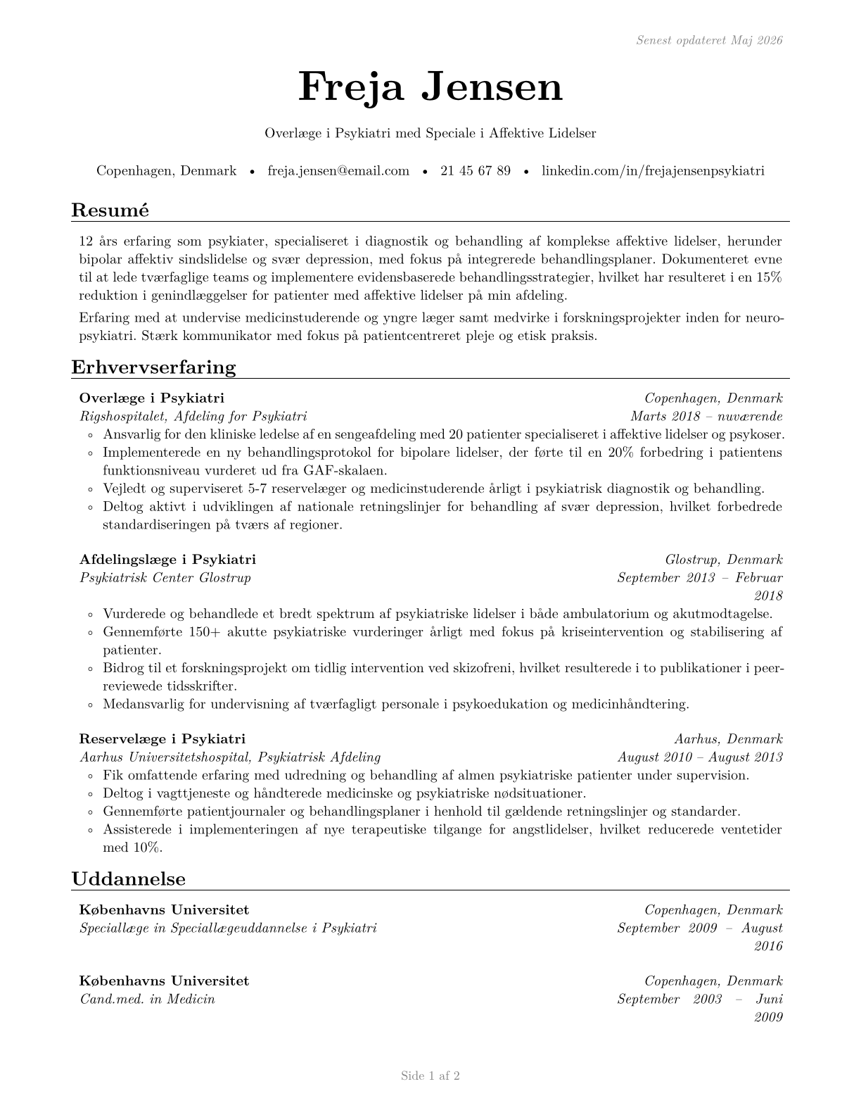 Psychiatrists CV in Danish — page 1