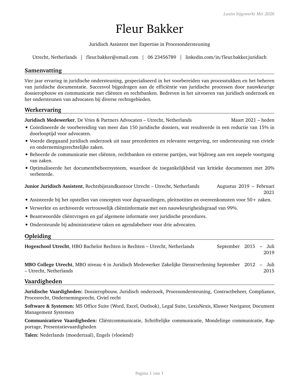 Legal Support Workers, All Other CV in Dutch — page 1