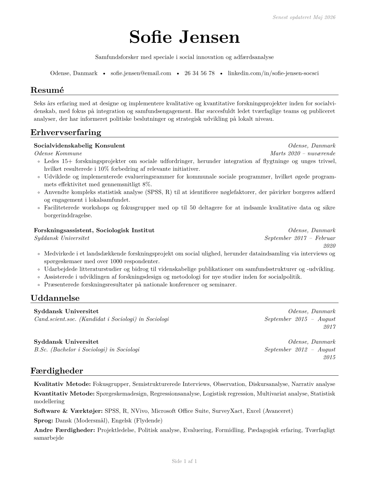 Social Scientists and Related Workers, All Other CV in Danish — page 1