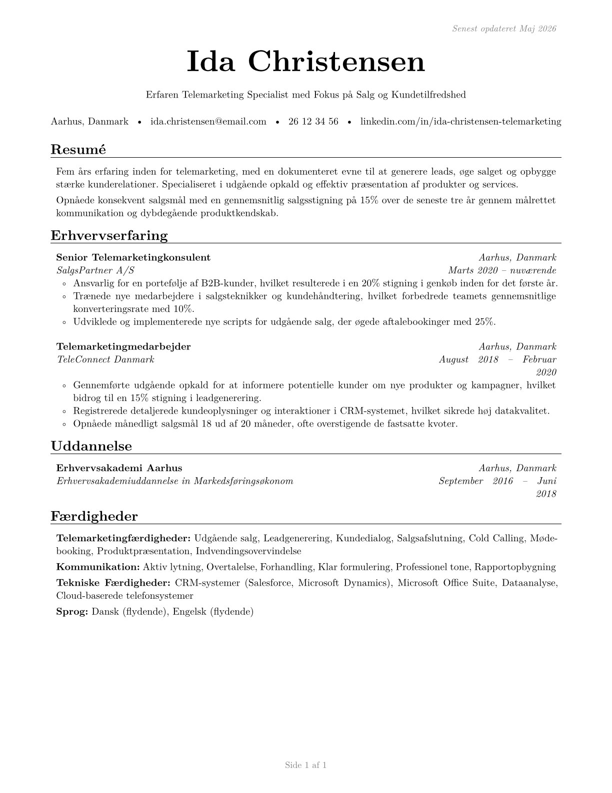 Telemarketers CV in Danish — page 1