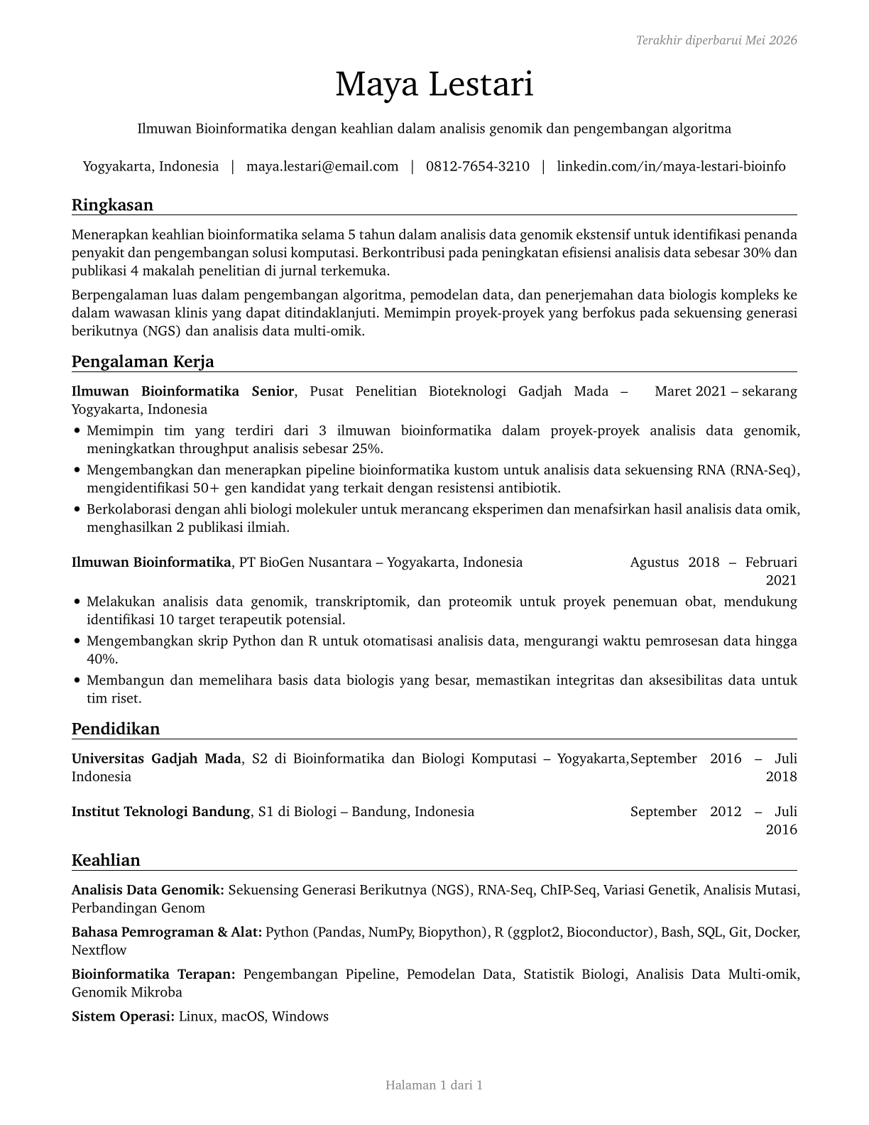 Bioinformatics Scientists CV in Indonesian — page 1
