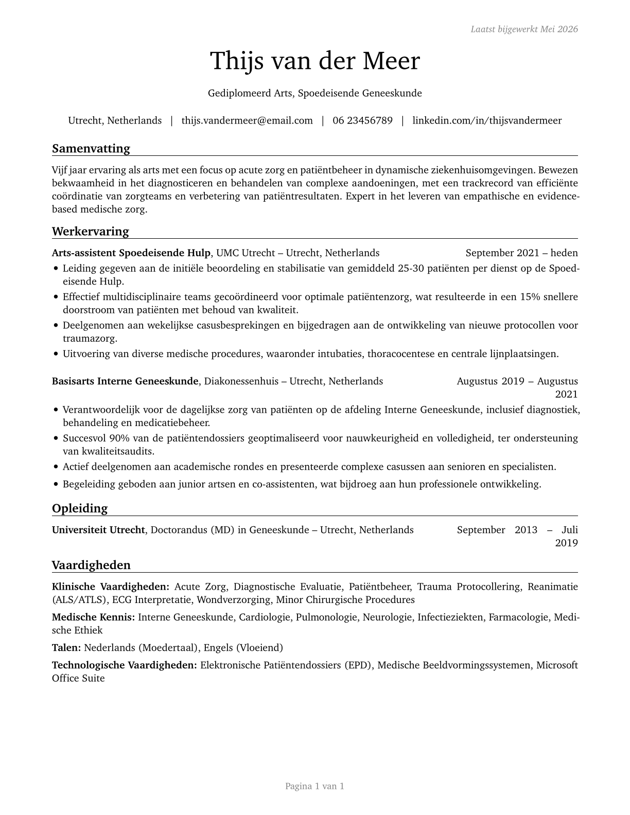 Physicians, All Other CV in Dutch — page 1
