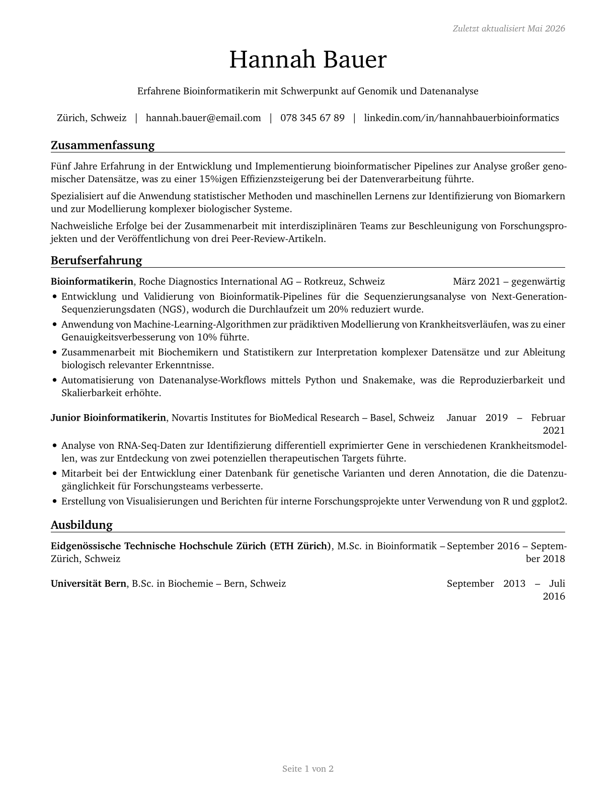Bioinformatics Scientists CV in German — page 1