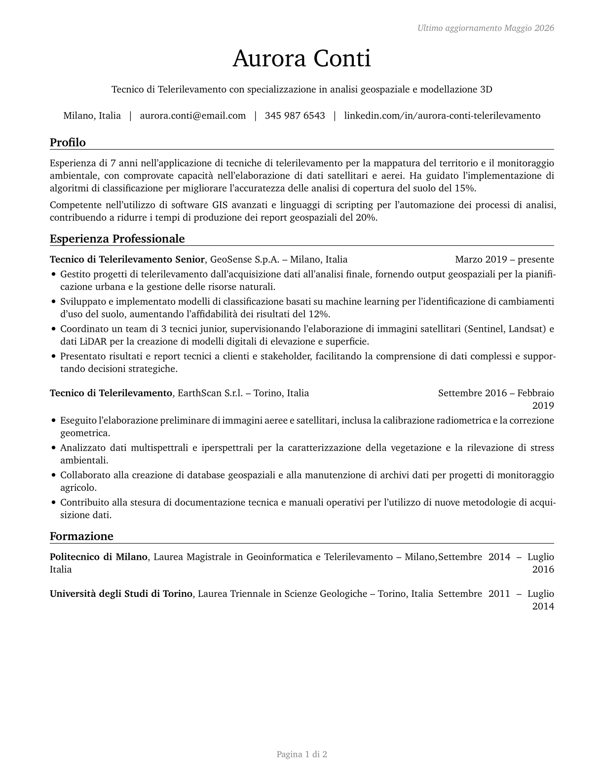 Remote Sensing Technicians CV in Italian — page 1