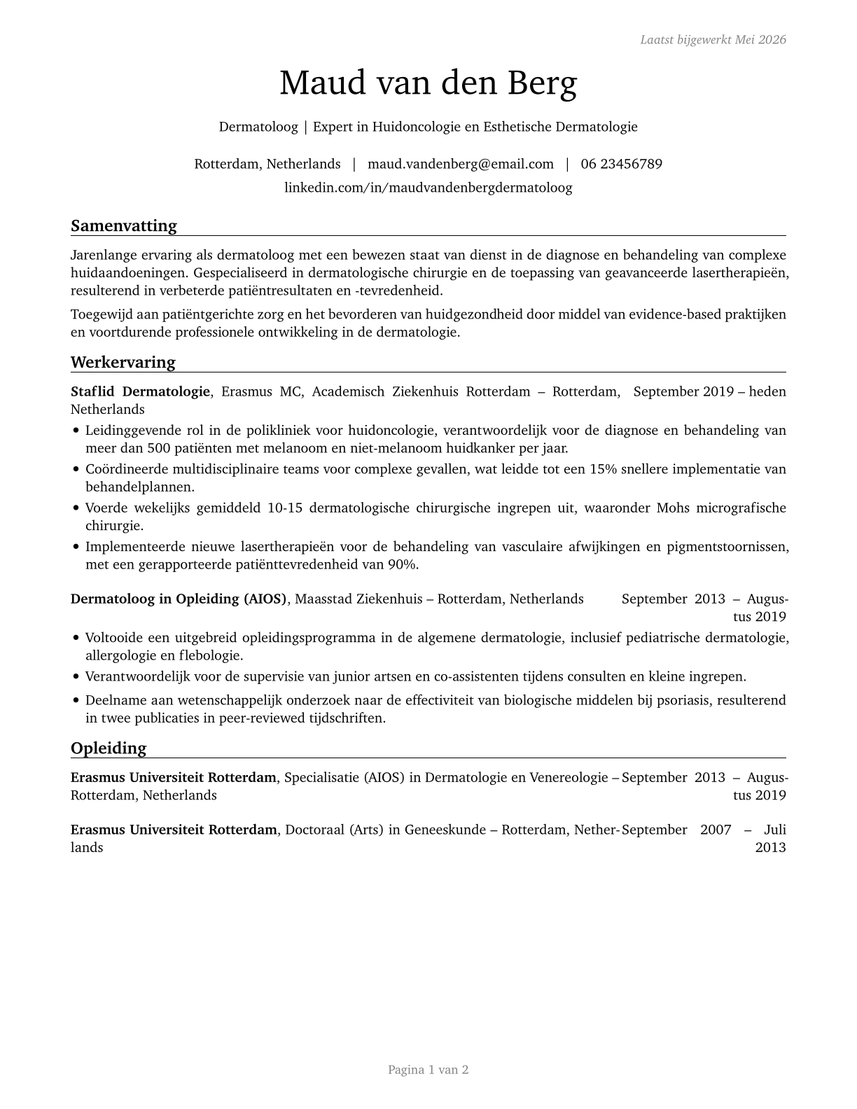Dermatologists CV in Dutch — page 1
