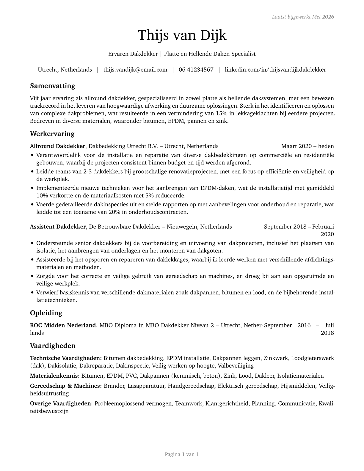 Roofers CV in Dutch — page 1