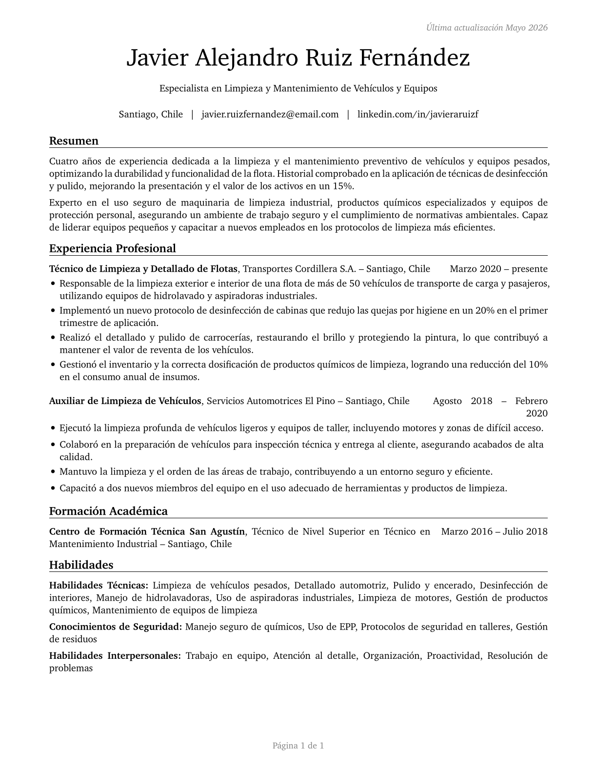 Cleaners of Vehicles and Equipment CV in Spanish — page 1