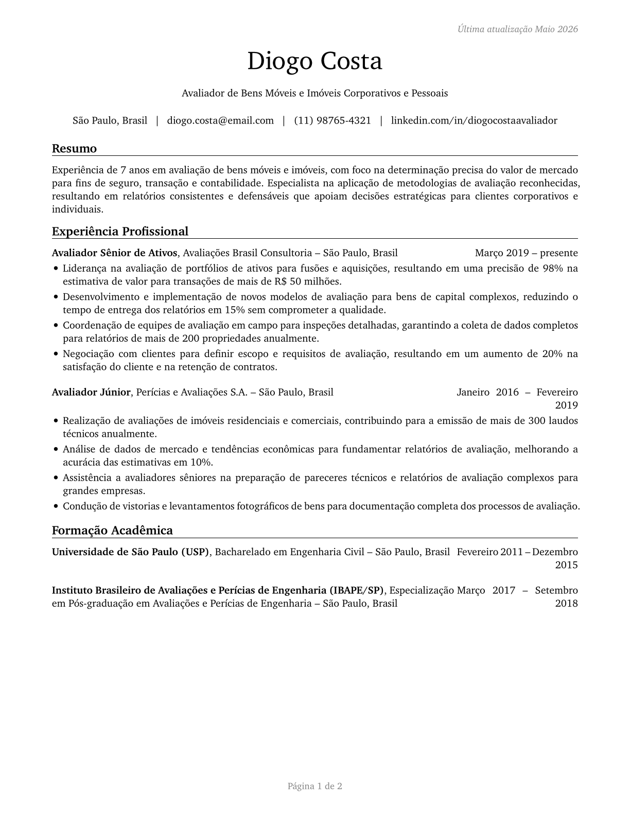 Appraisers of Personal and Business Property CV in Portuguese — page 1
