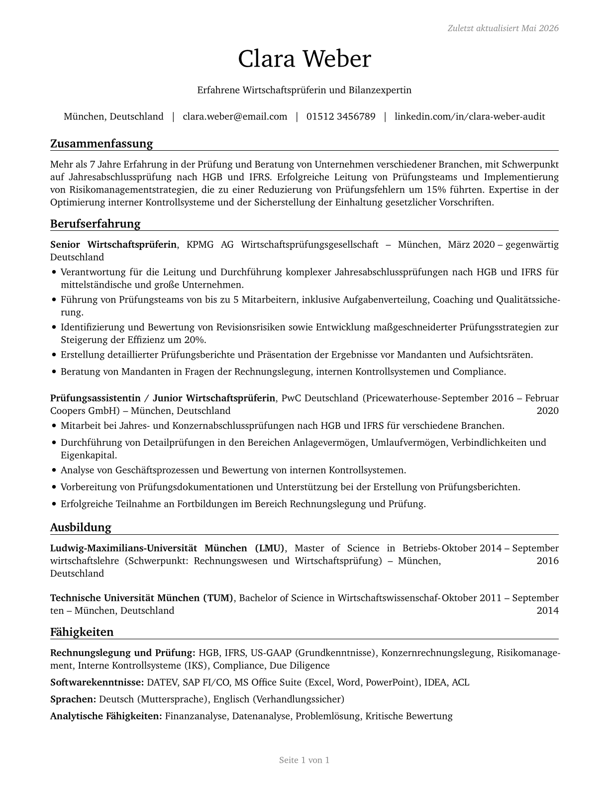 Accountants and Auditors CV in German — page 1