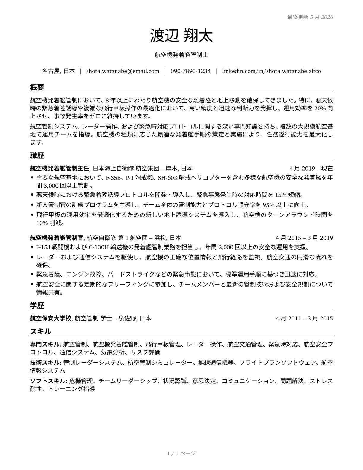 Aircraft Launch and Recovery Officers CV in Japanese — page 1