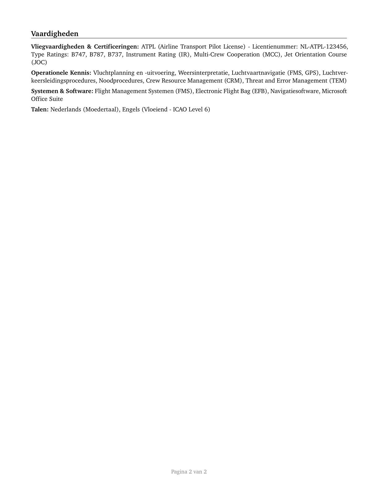 Airline Pilots, Copilots, and Flight Engineers CV in Dutch — page 2