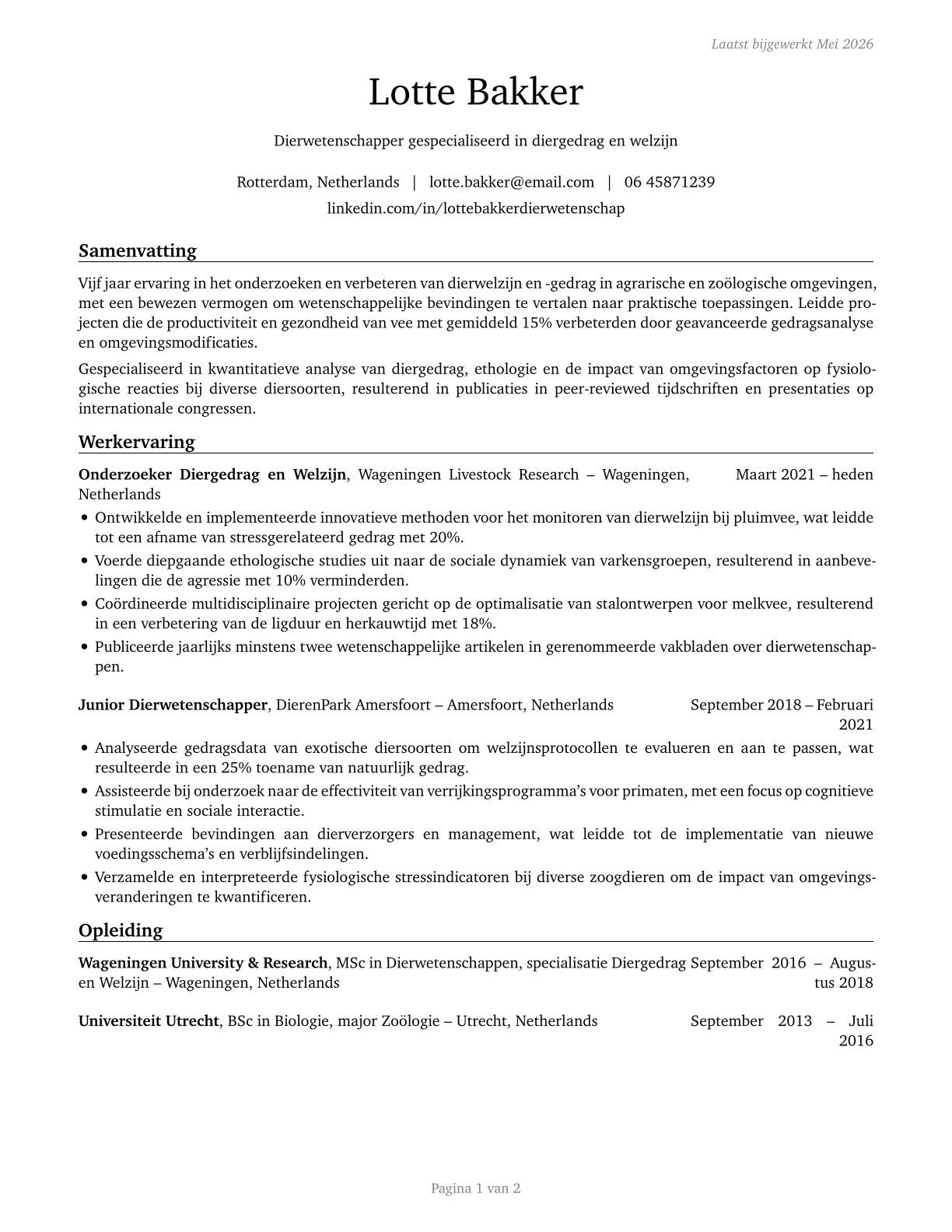 Animal Scientists CV in Dutch — page 1