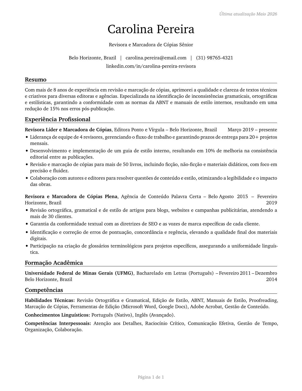 Proofreaders and Copy Markers CV in Portuguese — page 1