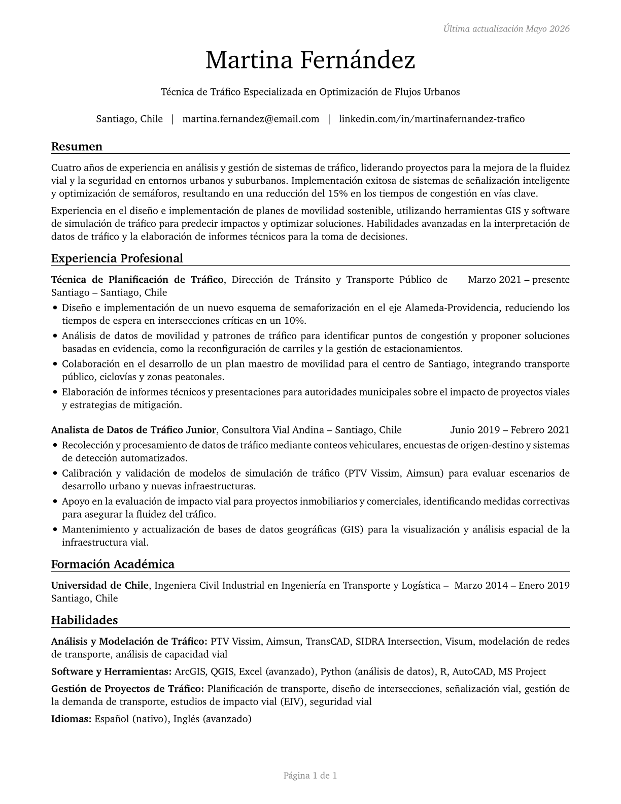Traffic Technicians CV in Spanish — page 1