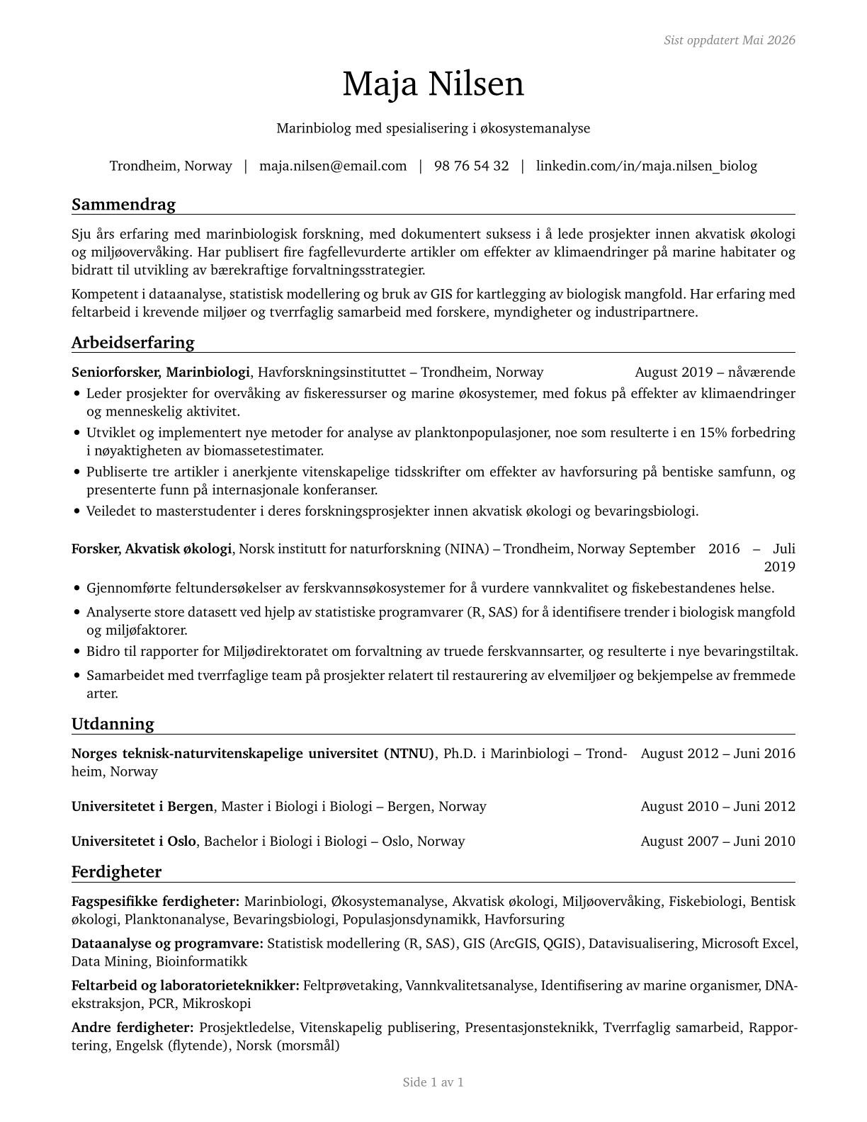 Biologists CV in Norwegian_bokmal — page 1