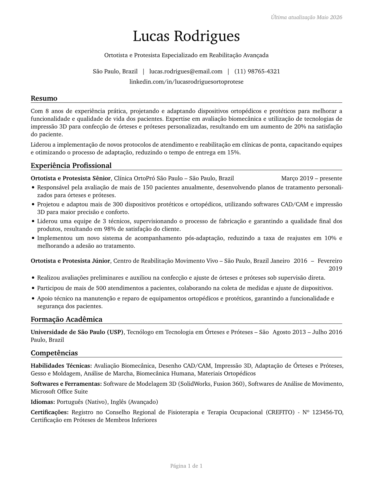Orthotists and Prosthetists CV in Portuguese — page 1