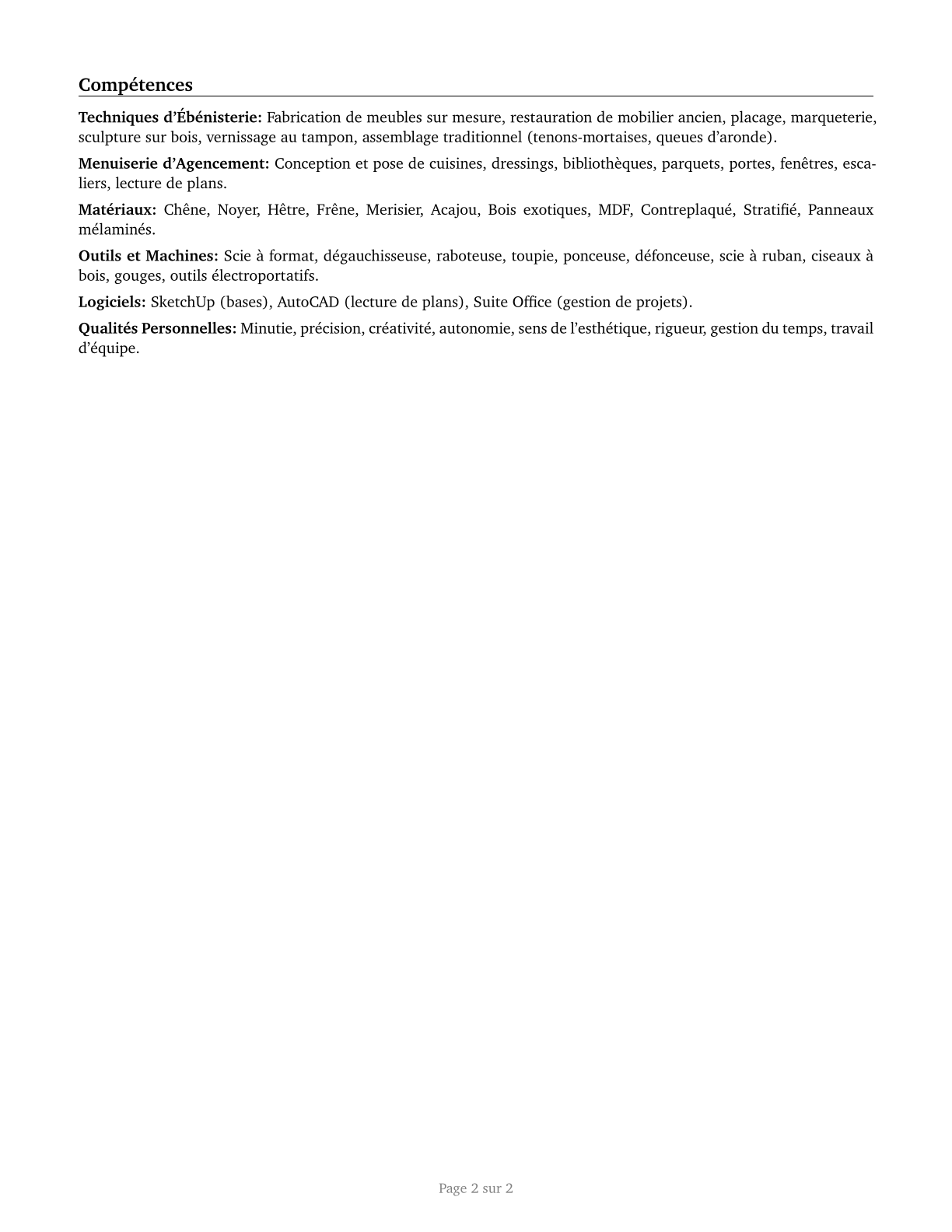 Cabinetmakers and Bench Carpenters CV in French — page 2