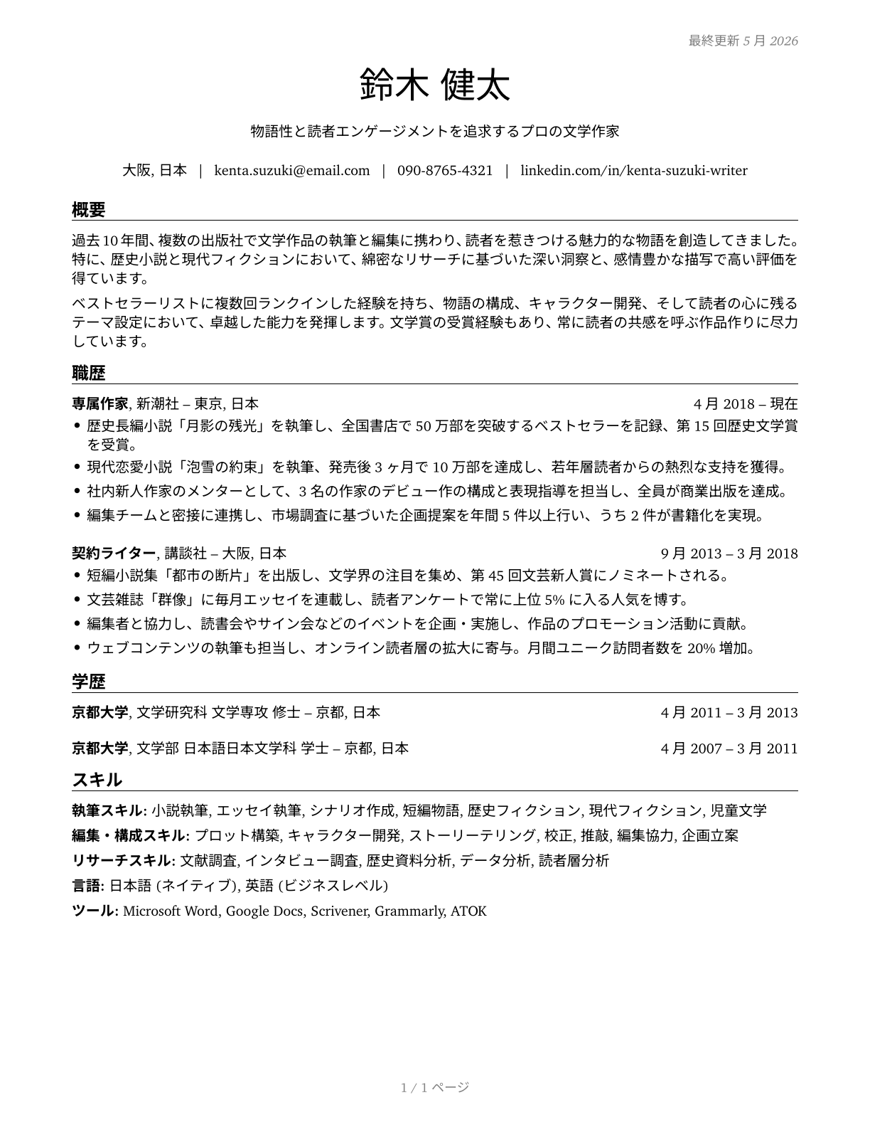 Writers and Authors CV in Japanese — page 1