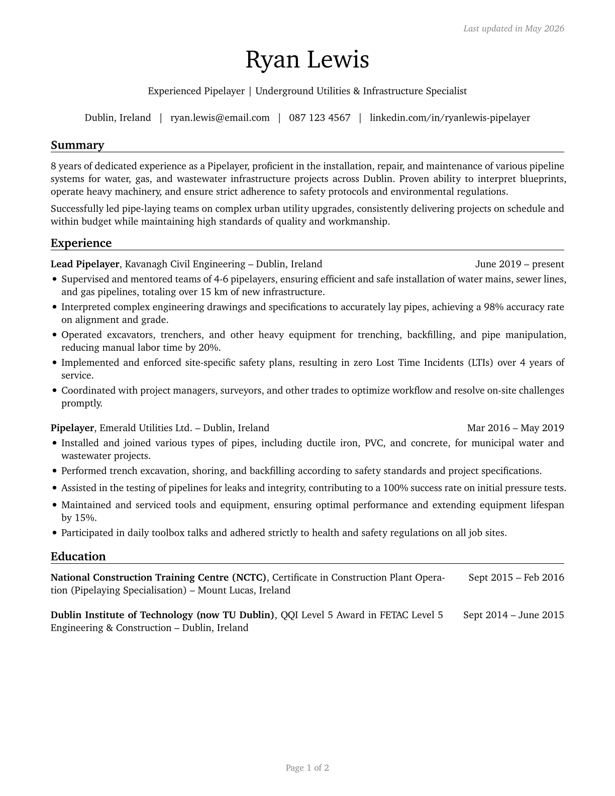 Pipelayers CV in English — page 1